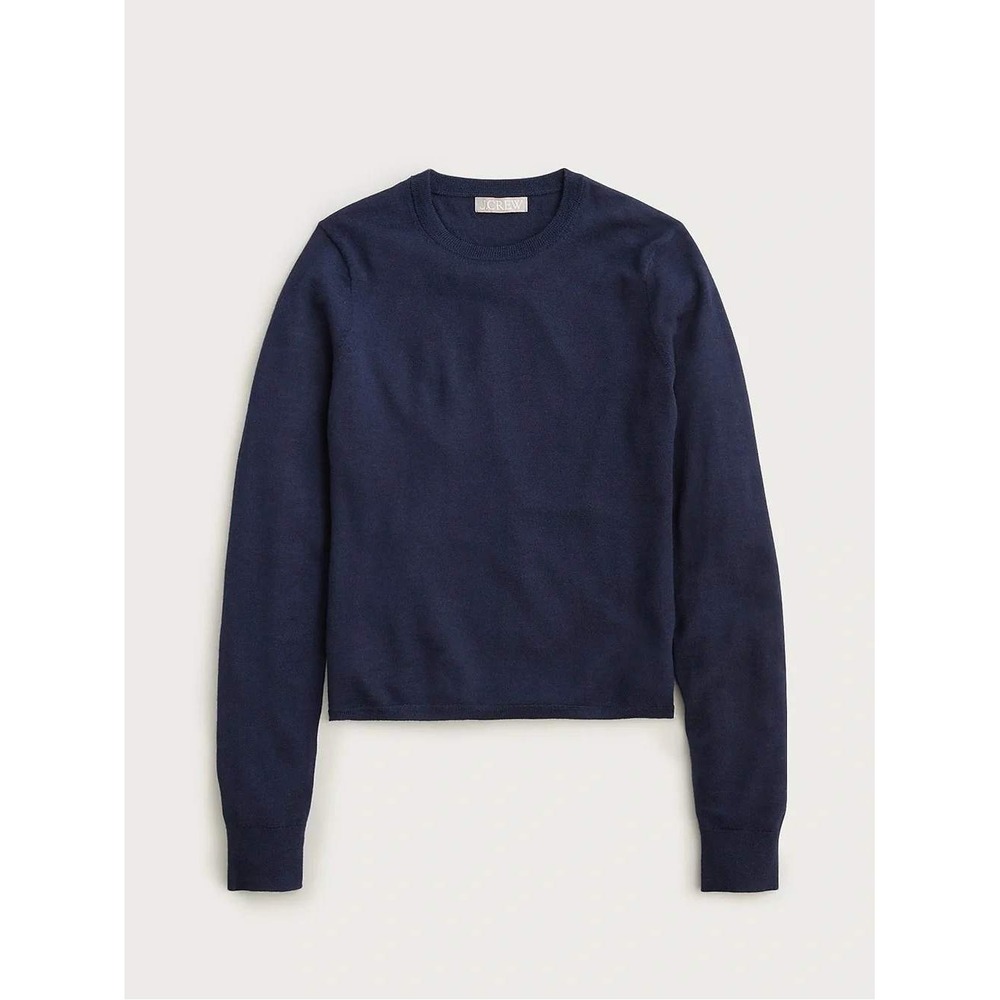 J.Crew Carolyn Fitted Crewneck Sweater Navy Blue 100% Merino Wool CB924 S
